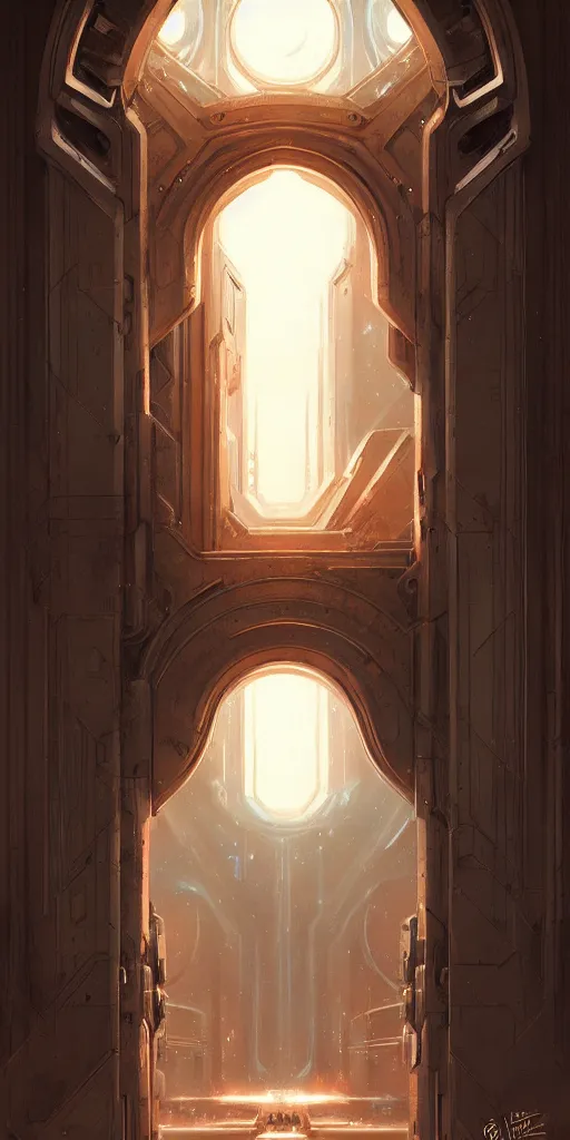 Image similar to hyper realistic ornate sci - fi double door by jordan grimmer