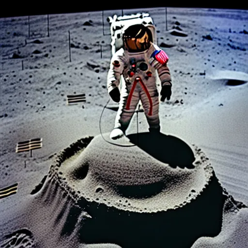 Image similar to photo of astronaut building a sand castle on the moon, 3 5 mm, full - hd