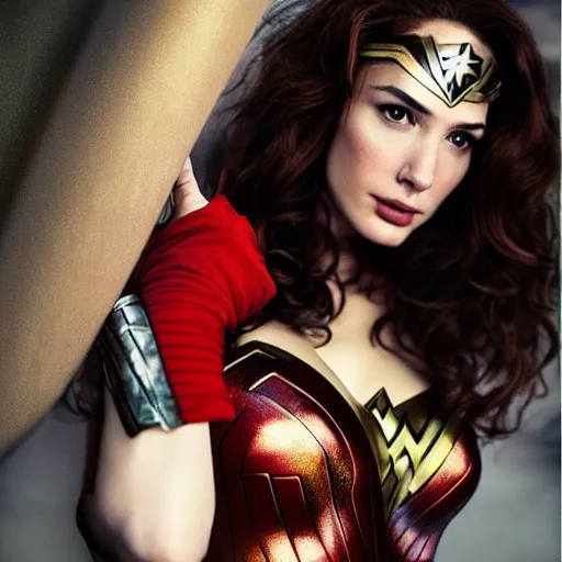 Image similar to portrait of christina hendricks and gal gadot hybrid as wonder woman by mario testino, detailed, award winning, sony a 7 r