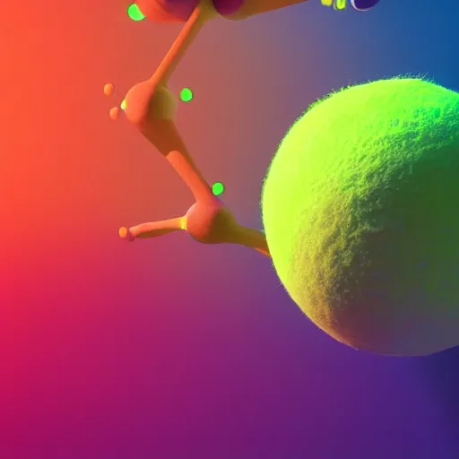 Image similar to a tennis ball monster , colorful, digital art, fantasy, magic, trending on artstation, ultra detailed, professional 3D render by Beeple