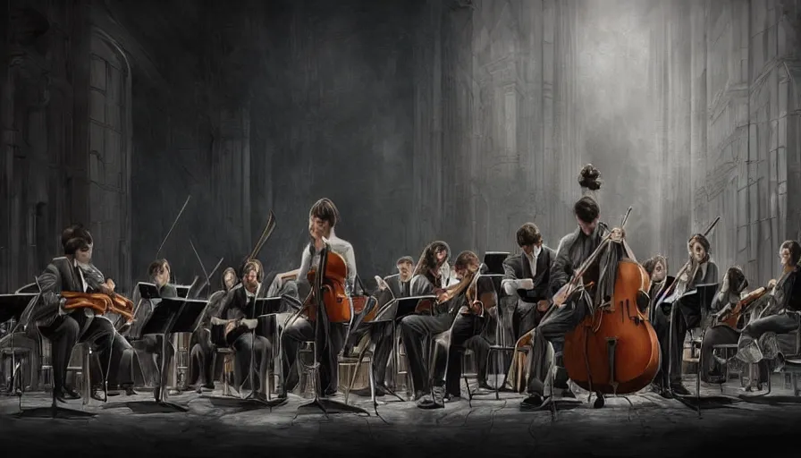 Image similar to The last orchestra, beautiful realistic artwork on artstation