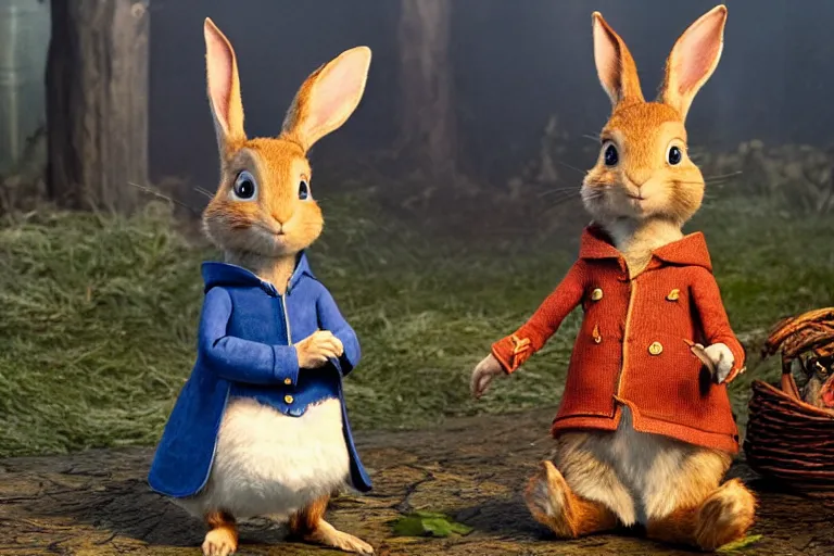 Image similar to Peter Rabbit in Coraline (2007), highly detailed, high quality, HD, 4k, 8k, Canon 300mm, professional photographer, 40mp, lifelike, top-rated, award winning, realistic, sharp, no blur, edited, corrected, trending