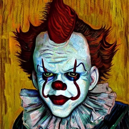 Prompt: pennywise painted by Vincent Van Gogh