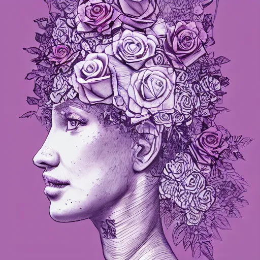 Image similar to the anatomy of a head of lettuce with roses that resemble a beautiful woman, an ultrafine detailed illustration by james jean, intricate linework, bright colors, final fantasy, behance contest winner, vanitas, angular, altermodern, unreal engine 5 highly rendered, global illumination, radiant light, detailed and intricate environment