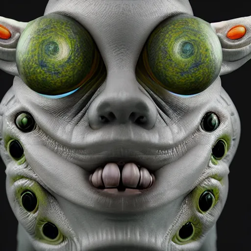 Prompt: a fractal alien humanoid with ten eyeballs, translucent skin, octane render, 4 k, 3 d, ultra realistic