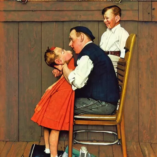 Prompt: Norman Rockwell painting in the style of HR Geiger
