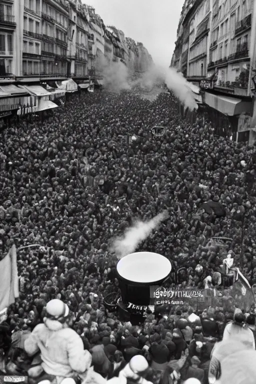 Image similar to citizens of paris riot and roll a giant cheese fondue onto champs elysees, getty images