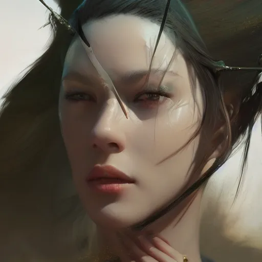 Prompt: a beautiful women swordsman, by beeple, by ruan jia, grim expression, unreal engine, octane rendering, 8 k, closeup, full body, smooth, trending on artstation, digital illustration, blcak hair
