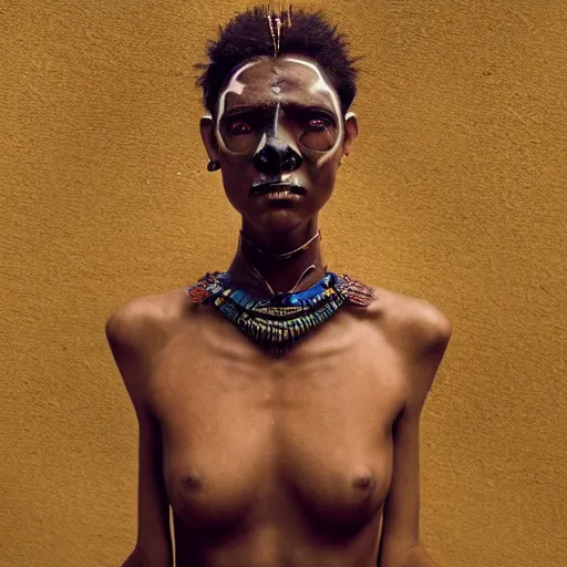 Prompt: portrait of a stunningly beautiful alien tribal female, depth of field, zeiss lens, detailed, symmetrical, centered, fashion photoshoot, by Annie Leibovitz and Steve McCurry, David Lazar, Jimmy Nelsson, Breathtaking, 8k resolution, extremely detailed, beautiful, establishing shot, artistic, hyperrealistic, beautiful face, octane render