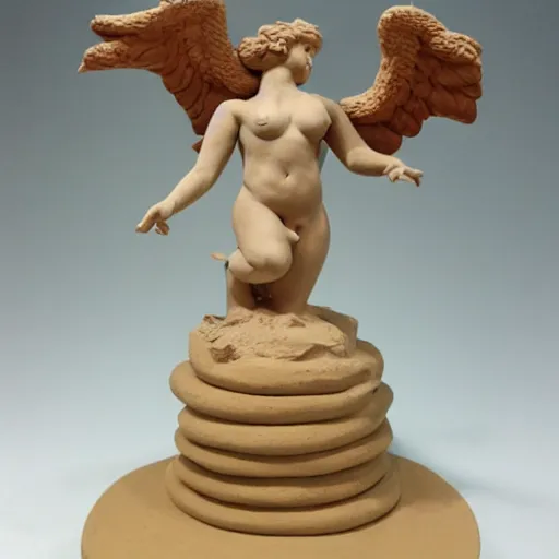 Prompt: clay sculpture of a phoenix with venus de milo head