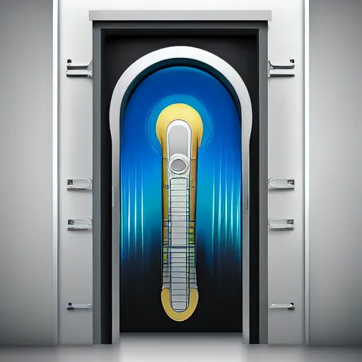 Image similar to photograph hyperrealistic art - deco sci - fi door