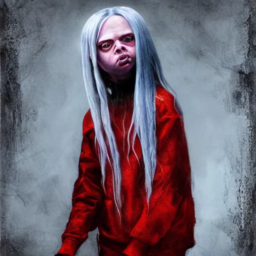 Image similar to painting of billie eilish by michal karcz in the style of chucky | freddy krueger style