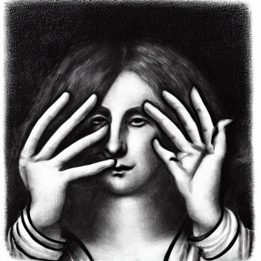 Prompt: All Seeing Hand in the style of Mary DeLave