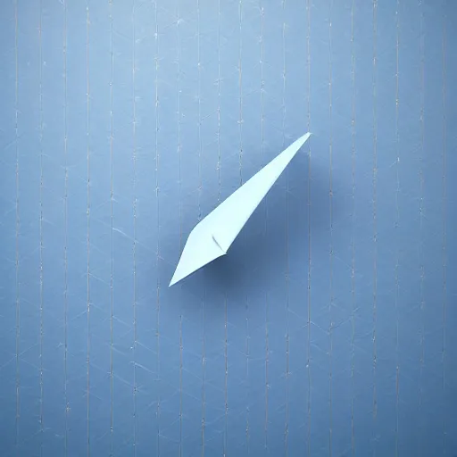 Image similar to icon of paper plane in light blue metallic iridescent material, 3 d render isometric perspective on dark background