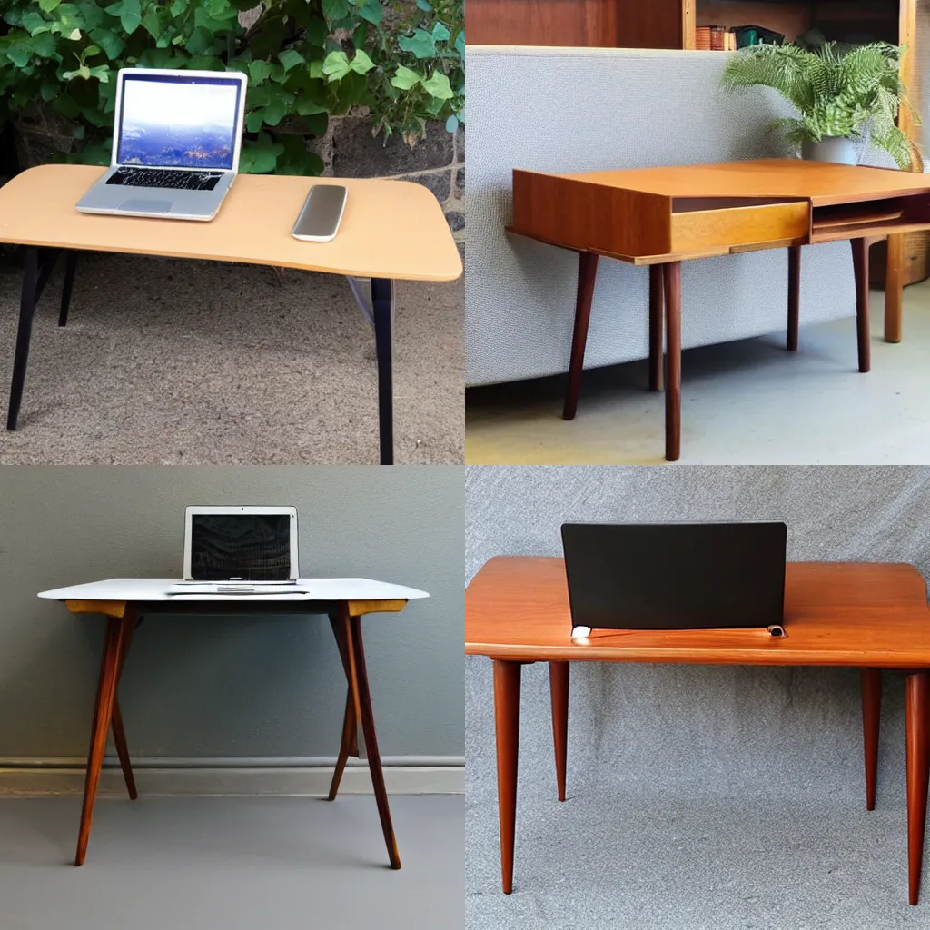 Prompt: a midcentury modern laptop lap desk