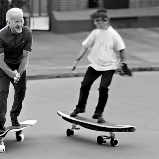 Image similar to photo of joe biden riding a skateboard, hd