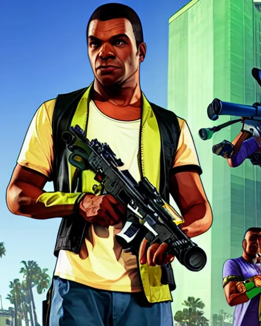 Image similar to gta 5, grand theft auto 5 cover art of lucio from overwatch