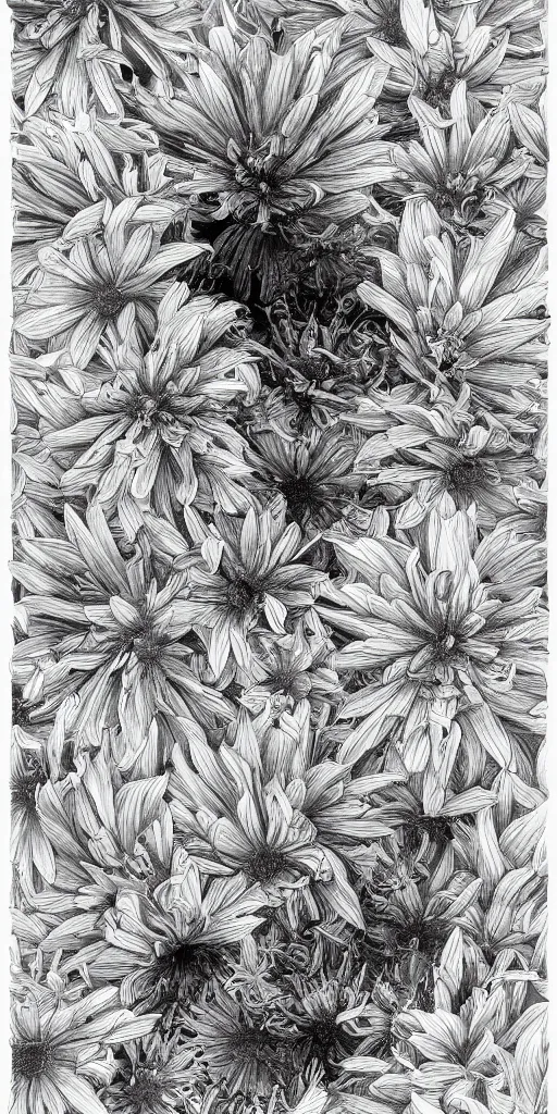 Image similar to highly detailed beautiful photography of flower, sharp focus, dramatic, dynamic, lighting, elegant, black background, harmony, beauty, masterpiece, by durero, by nicolas delort, by kim jung gi, moebius, pen draw