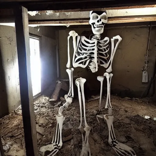 Prompt: skeleton in basement, craigslist photo