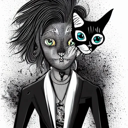 Prompt: grunge cartoon vector sketch of a human mixed with a cat by - michael karcz, loony toons style, horror theme, detailed, elegant, intricate