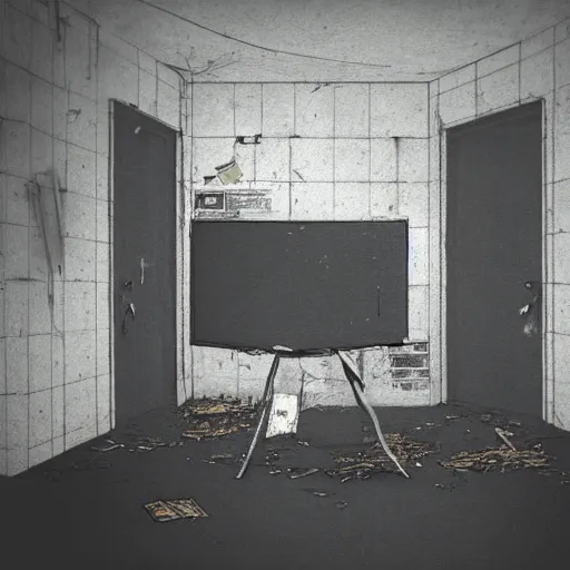 Image similar to a computer sits in an abandoned room, derelict, atmospheric, misty, mysterious, apocalyptic, ultra - realistic, artstation award, sketch, illustration, painting