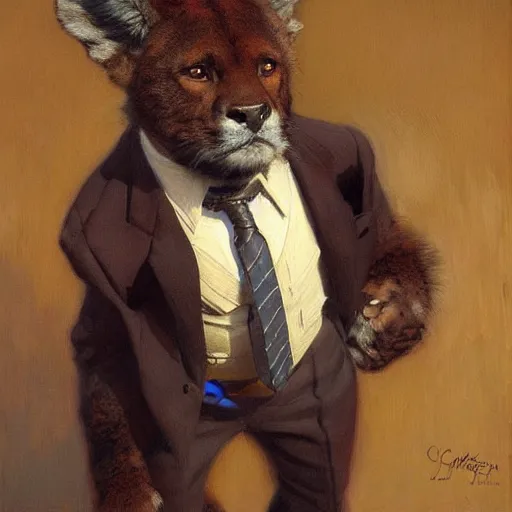 Image similar to a portrait of an animal wearing a suit. highly detailed painting by gaston bussiere, craig mullins, j. c. leyendecker, furry