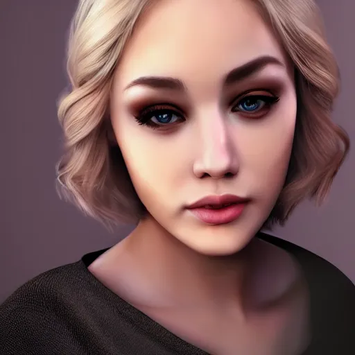 Image similar to a professional young woman cursed with every-increasing beauty intelligence and virtue, photoshoot, real life skin, sharp focus, blonde hair, elegant, trending on artstation, hyper realistic