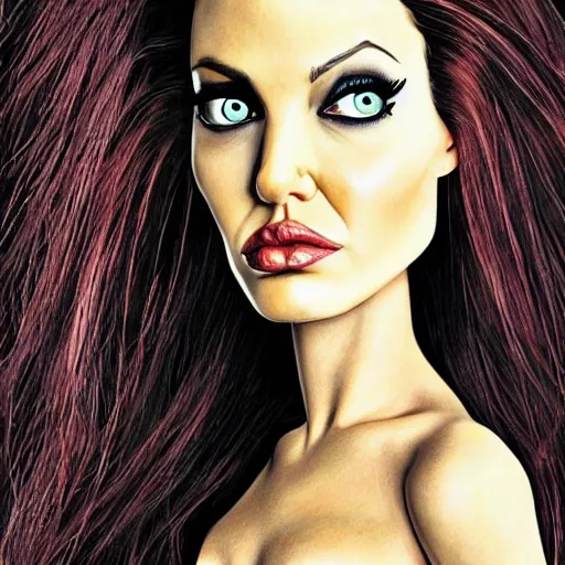 Image similar to beautiful angelina jolie portrait like a monster high doll