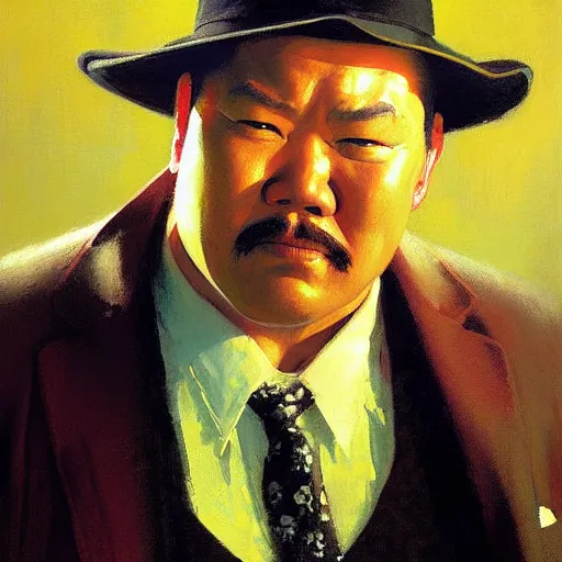 Image similar to portrait of oddjob harold sakata from james bond, detailed face, detailed painting, epic lighting, by ilya repin, phil hale and kent williams