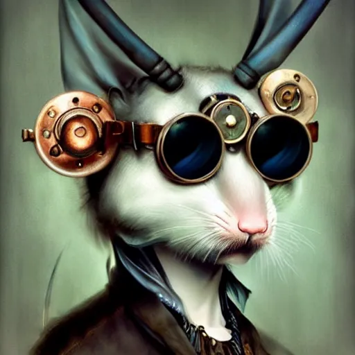 Image similar to a rat with steampunk googles, by ryohei hase