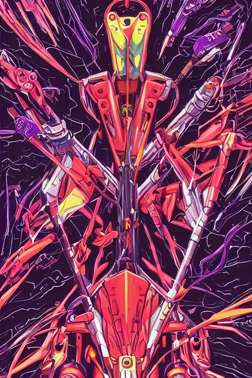 Image similar to a close - up of a evangelion, drawn by robbie trevino and dan mumford, poster, digital art, comic art, concept art