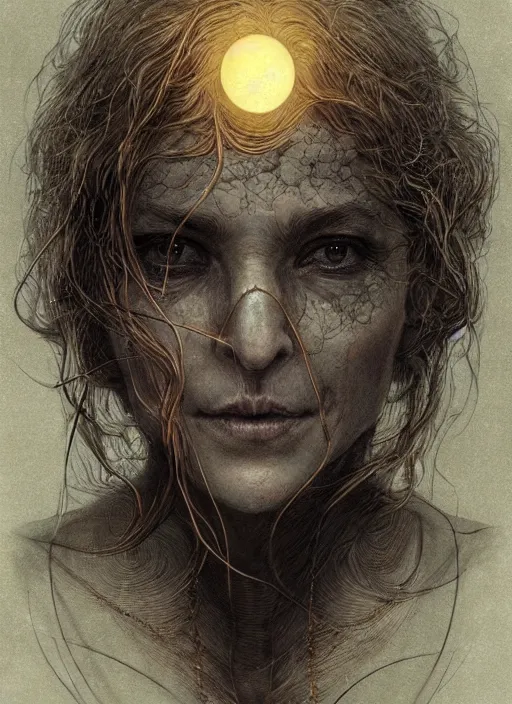 Image similar to golden moon at background, creative!!! composition for a book cover, absurdly beautiful, ultrafine hyperrealistic detailed old witch face by wlop and artgerm and greg rutkowski, intricate linework, sharp focus, smooth, octopath traveler, final fantasy, unreal engine, dramatic lighting, ethereal, 8 k