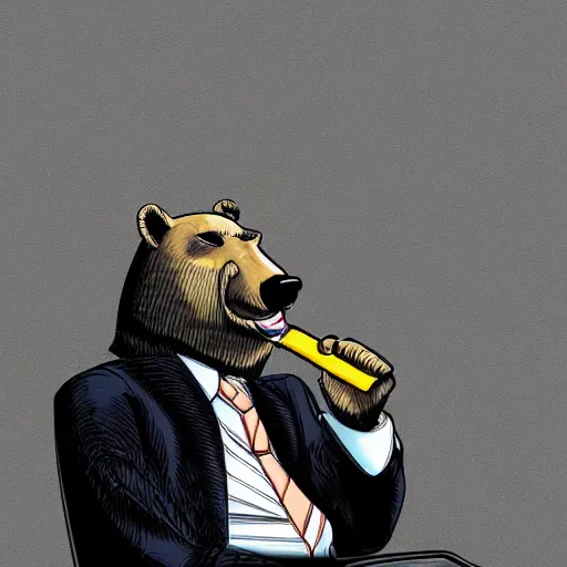 Image similar to a anthropomorphic bear beast - man in a suit smoking a cigar while drifting in a lamborghini, digital art