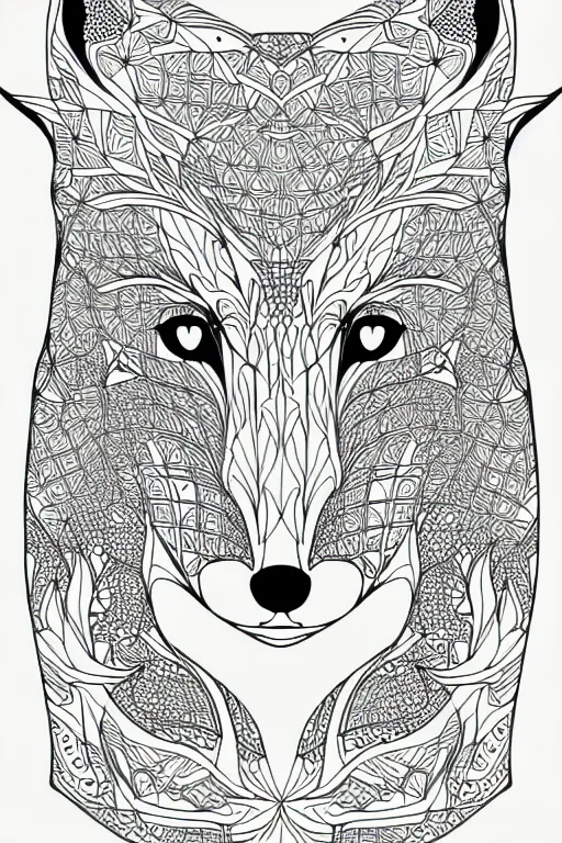 Image similar to fox ornaments fractal ink drawing line art colouring page vector art