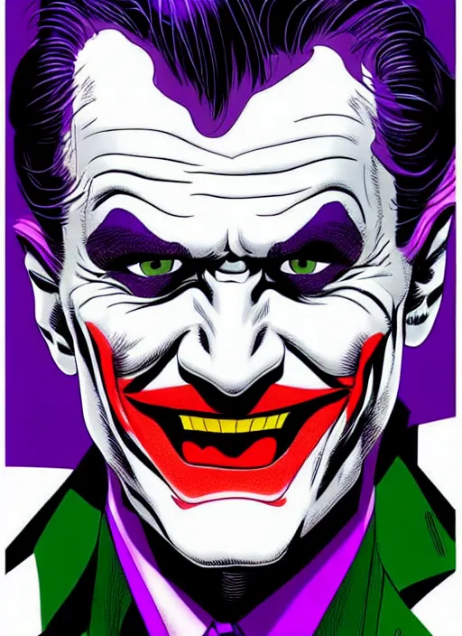 Image similar to Neil Patrick Harris as the Joker, full shot, concept art, illustration by John Romita Jr.