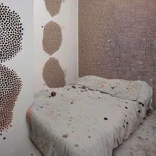 Image similar to trypophobia visuals on every surface of a room
