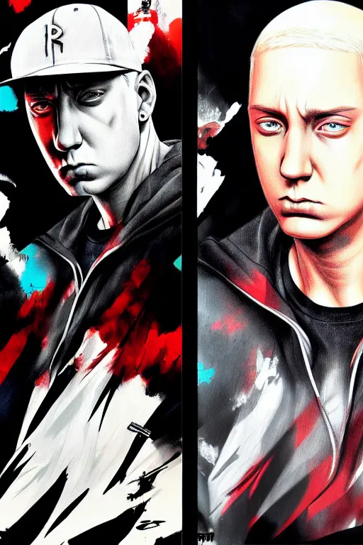 Image similar to eminem, manga cover art, detailed color portrait, artstation trending, 8 k, greg rutkowski