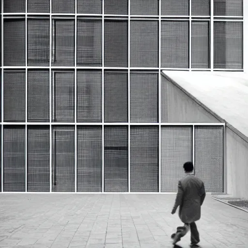 Prompt: a man alone in a city by tadao ando