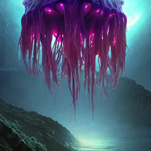 Prompt: photorealistic beautiful alien jellyfish palace world in the style of greg rutkowski and michael whelan. hyperdetailed photorealism, 1 0 8 megapixels, imposing, amazing depth, glowing rich colors, powerful imagery, psychedelic overtones, 3 d finalrender, 3 d shading, cinematic lighting, artstation concept art