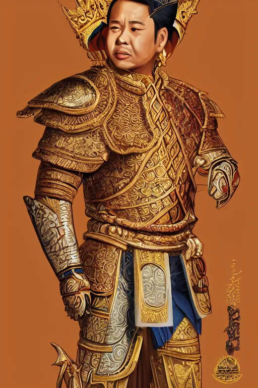 Prompt: full body portrait of king ramkamhaeng the great, thai warload, d & d, elegant, highly detailed, digital painting, artstation, concept art, smooth, sharp focus, illustration, art by jakrapan posayakrit