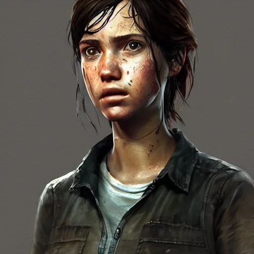 Image similar to 1 / 4 portrait painting of ellie from the last of us, detailed, artstation, greg rutkowski