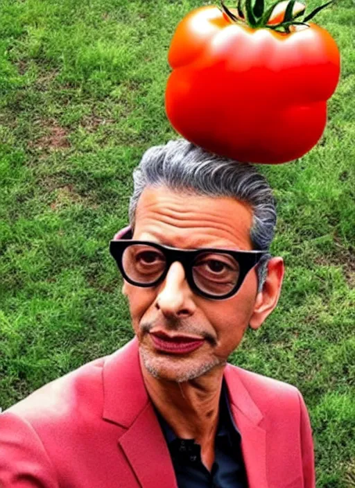 Prompt: jeff goldblum in a tomato outfit