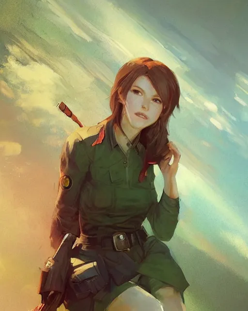 Image similar to elegant claire redfield in a green cottagecore dress, portrait, illustration, rim light, top light, summer clear blue sky, perfectly shaded, soft painting, art by krenz cushart and wenjun lin