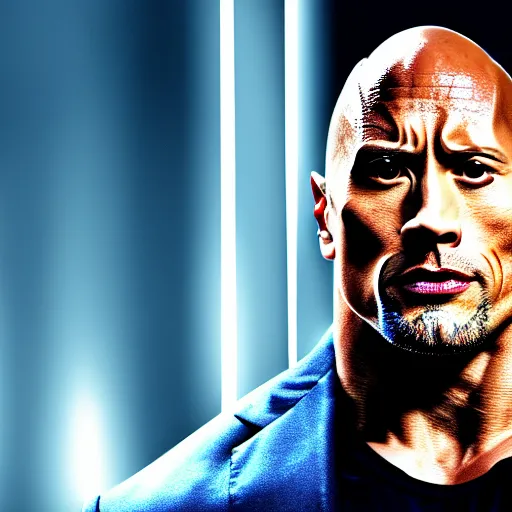 Image similar to A highly detailed photograph of Dwayne Johnson with various cybernetic augmentations