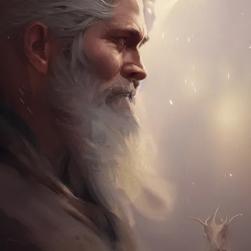 Image similar to a beautiful artwork side profile portrait of a odin with horns by greg rutkowski , featured on artstation, norse mythology, valhalla