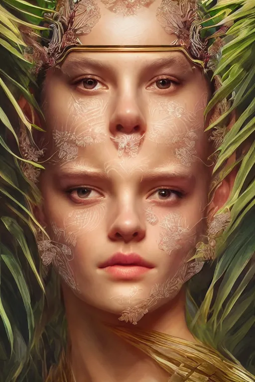 Image similar to stunningly beautiful, cybernetic prima ballerina in jungle, symmetrical face, golden hour, smooth, focus, highly detailed, hyper realistic, dramatic lighting, elegant, intricate, concept art, art by wlop, mars ravelo, greg rutowski, artstation