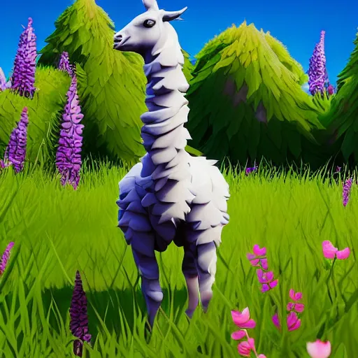 Image similar to “fortnite llama in a field of wildflowers, hyperrealism, photorealistic, hd, 8k, trending on artstation, unsplash, flickr”