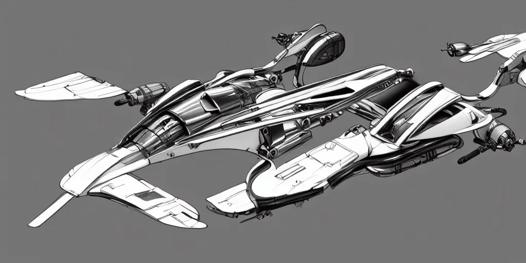 Image similar to highly detailed schematic, technical drawing, side view, sci-fi hover racer designs, pod racer designs