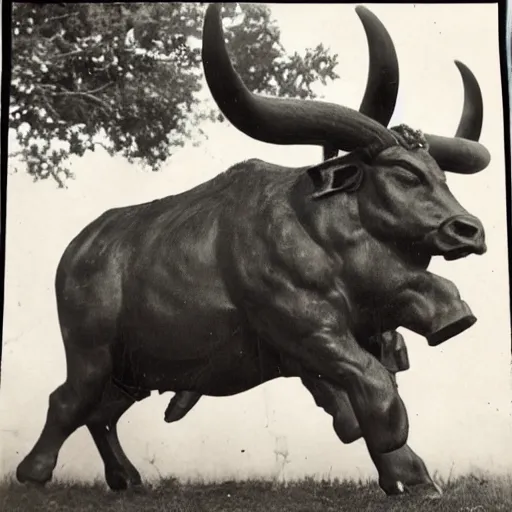 Prompt: a vintage photograph of a minotaur