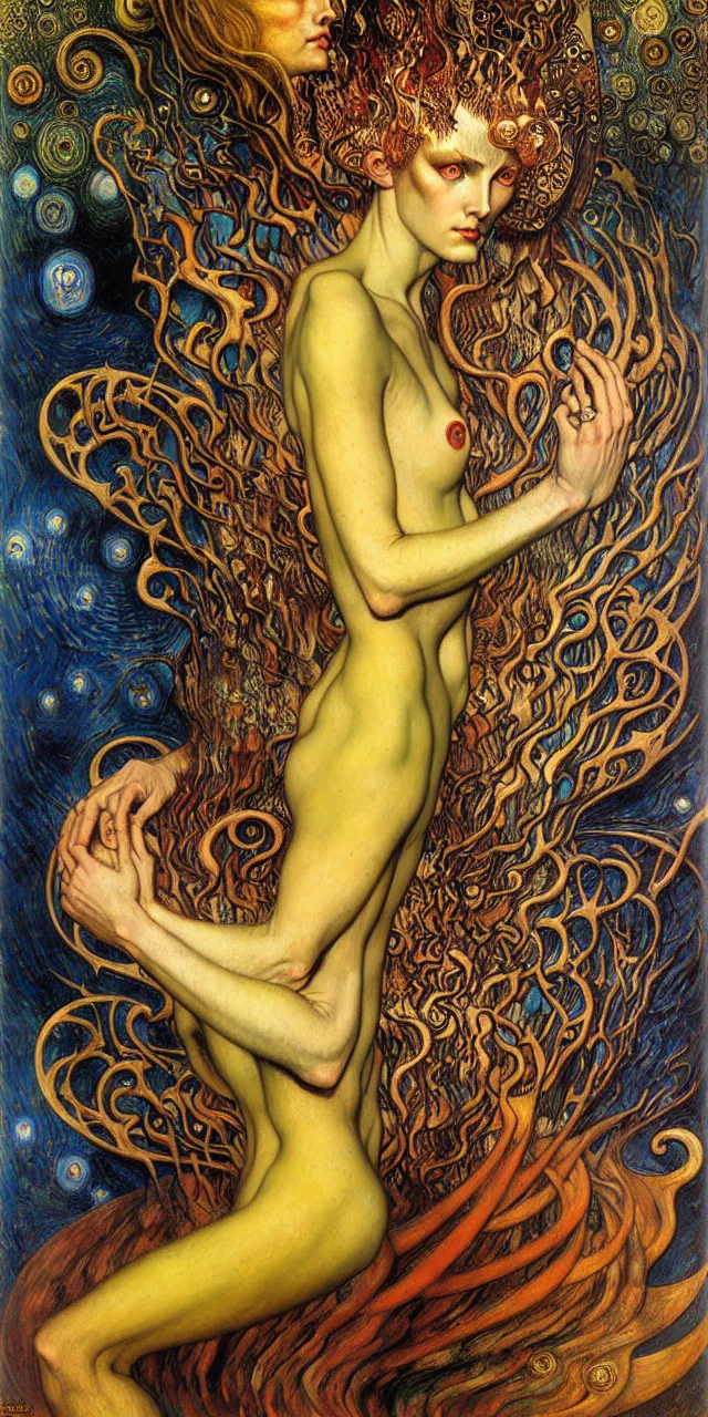 Image similar to Divine Chaos Engine by Karol Bak, Jean Delville, William Blake, Gustav Klimt, and Vincent Van Gogh, symbolist, visionary